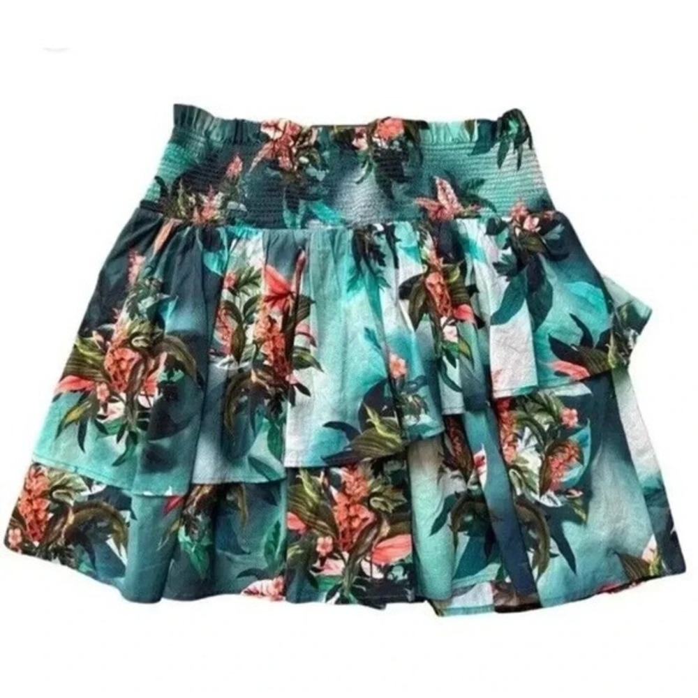 INC International Concepts‎ Floral Bird Paradise Print Green Mini Skirt Size XL